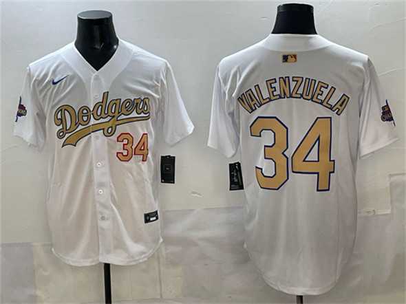 Mens Los Angeles Dodgers #34 Toro Valenzuela White 2025 Gold Collection Limited Stitched Jersey