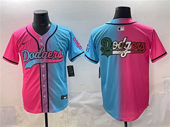 Mens Los Angeles Dodgers Team Big Logo Pink Blue Limited Stitched Jersey