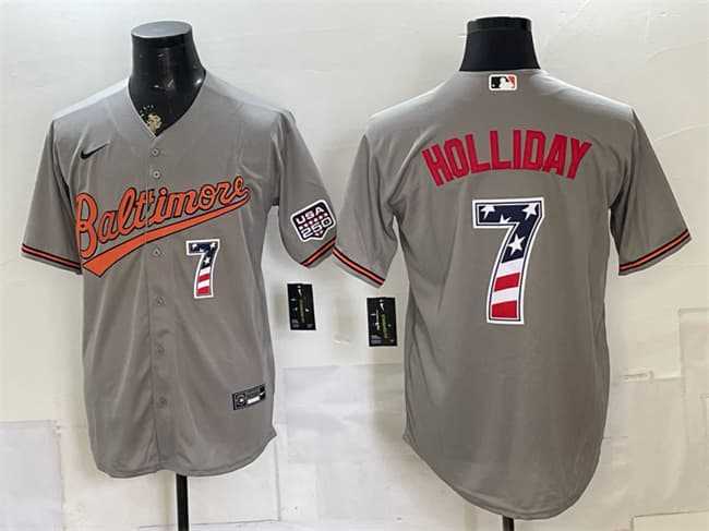 Mens Baltimore Orioles #7 Jackson Holliday Gray USA 250 Fourth of July Home Stitched Jersey Dzhi