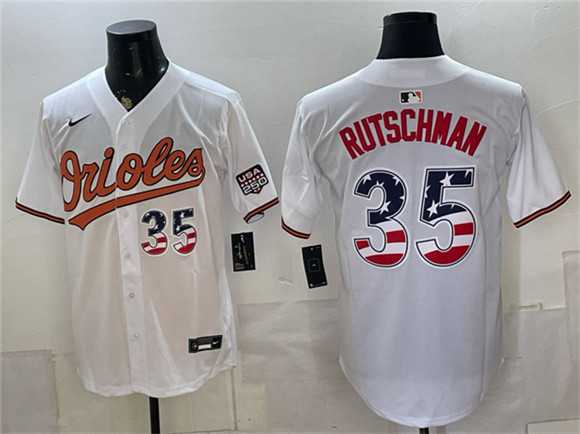 Mens Baltimore Orioles #35 Adley Rutschman White USA 250 Fourth of July Home Stitched Jersey Dzhi