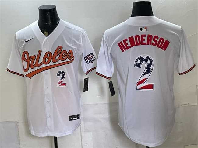 Mens Baltimore Orioles #2 Gunnar Henderson White USA 250 Fourth of July Home Stitched Jersey Dzhi