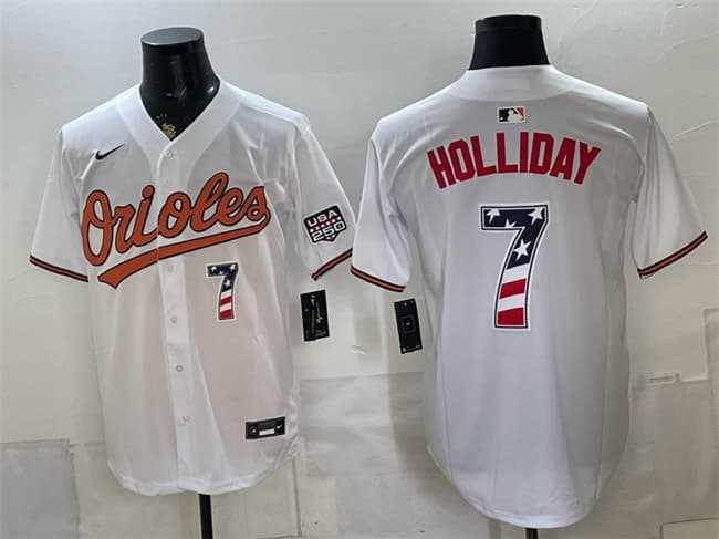Mens Baltimore Orioles #7 Jackson Holliday White USA 250 Fourth of July Home Stitched Jersey Dzhi
