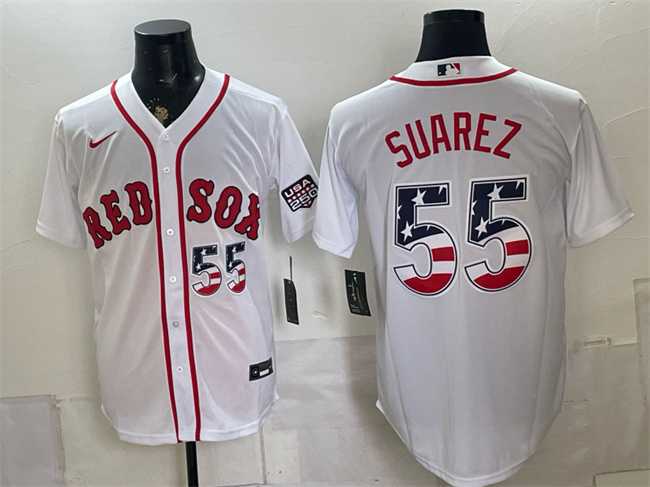 Mens Boston Red Sox #55 Ranger Suarez White 2026 USA 250 Fourth of July Home Stitched Jersey Dzhi