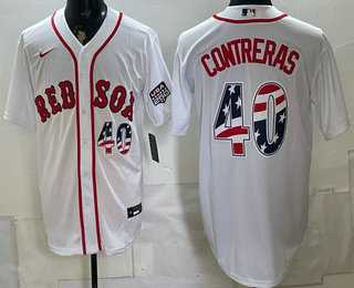 Mens Boston Red Sox #40 Willson Contreras White 2026 USA 250 Fourth of July Home Stitched Jersey Dzhi