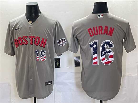 Mens Boston Red Sox #16 Jarren Duran Gray 2026 USA 250 Fourth of July Home Stitched Jersey Dzhi
