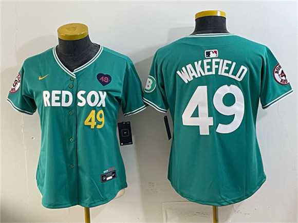 Youth Boston Red Sox #49 Tim Wakefield Memorial Patch Green 2025 City Connect Limited Stitched Jersey Dzhi