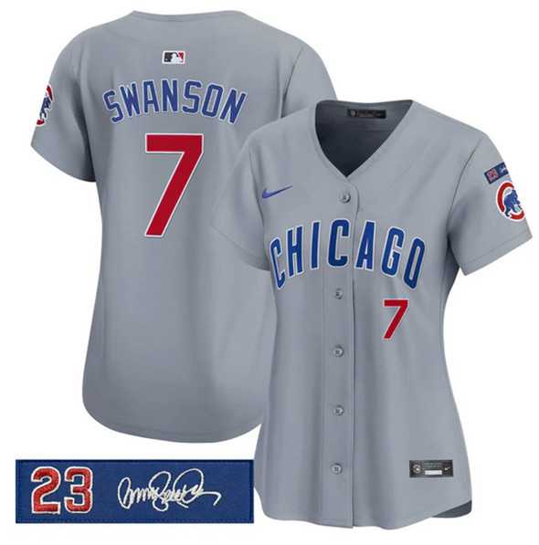 Womens Chicago Cubs #7 Dansby Swanson Gray Ryne Sandberg Tribute Vapor Limited V3 Stitched Jersey Dzhi