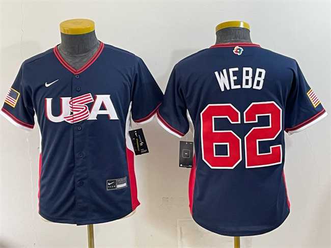 Youth USA Baseball #62 Logan Webb Navy 2026 World Baseball Classic Stadium Stitched Jersey->2026 world baseball classic->MLB Jersey