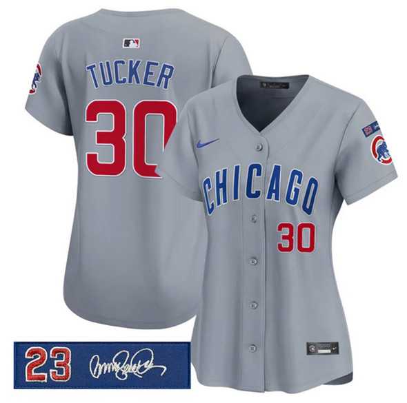 Womens Chicago Cubs #30 Kyle Tucker Gray Ryne Sandberg Tribute Vapor Limited V3 Stitched Jersey Dzhi