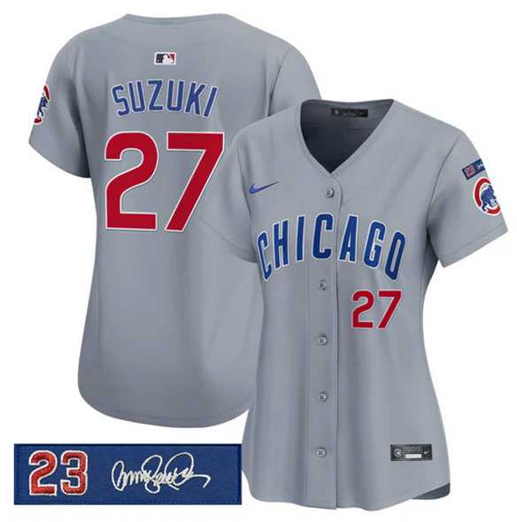 Womens Chicago Cubs #27 Seiya Suzuki Gray Ryne Sandberg Tribute Vapor Limited V3 Stitched Jersey Dzhi