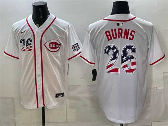 Mens Cincinnati Reds #26 Chase Burns White 2026 USA 250 Fourth of July Home Stitched Jersey Dzhi