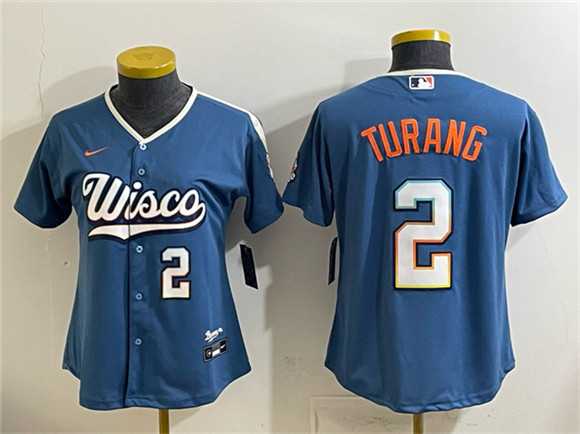 Youth Milwaukee Brewers #2 Brice Turang Mineral Blue 2026 City Connect Stadium Stitched Jersey