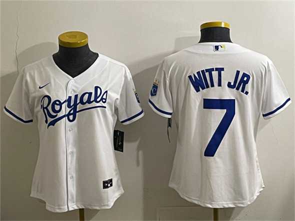 Womens Kansas City Royals #7 Bobby Witt Jr. White Cool Base Stitched Jersey