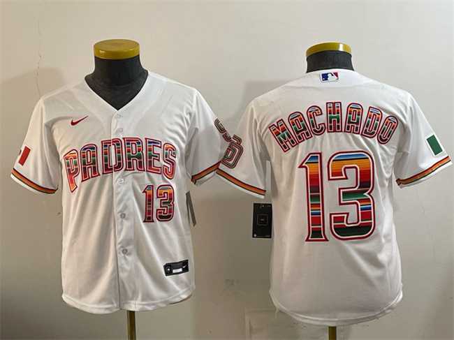 Youth San Diego Padres #13 Manny Machado White Mexico Cool Base Stitched Jersey