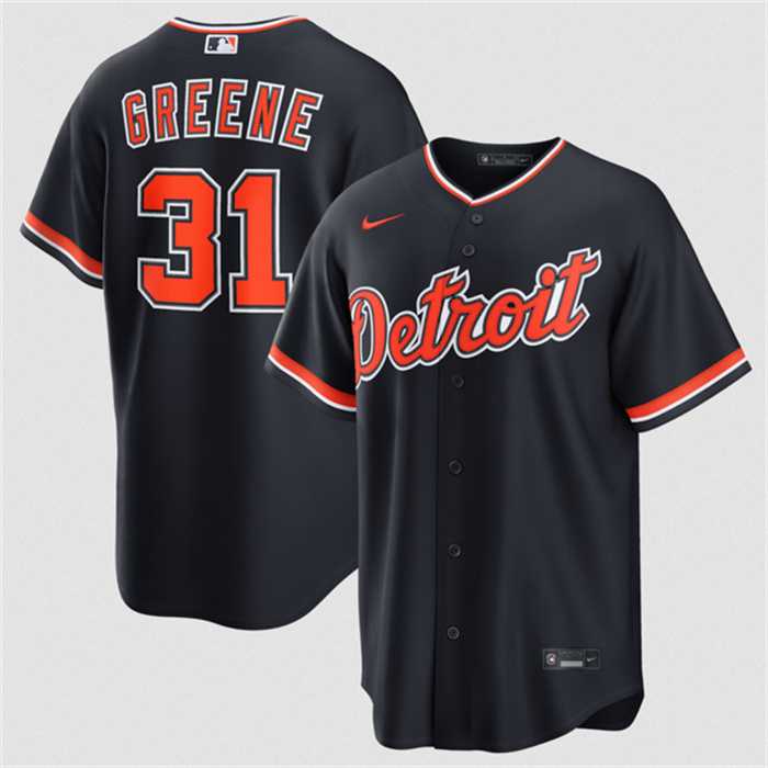 Mens Detroit Tigers #31 Riley Greene Navy Alternate Stitched Jersey Dzhi