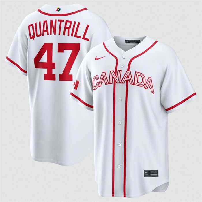 Mens Canada Baseball #47 Cal Quantrill White 2026 World Baseball Classic Home Stadium Stitched Jersey
