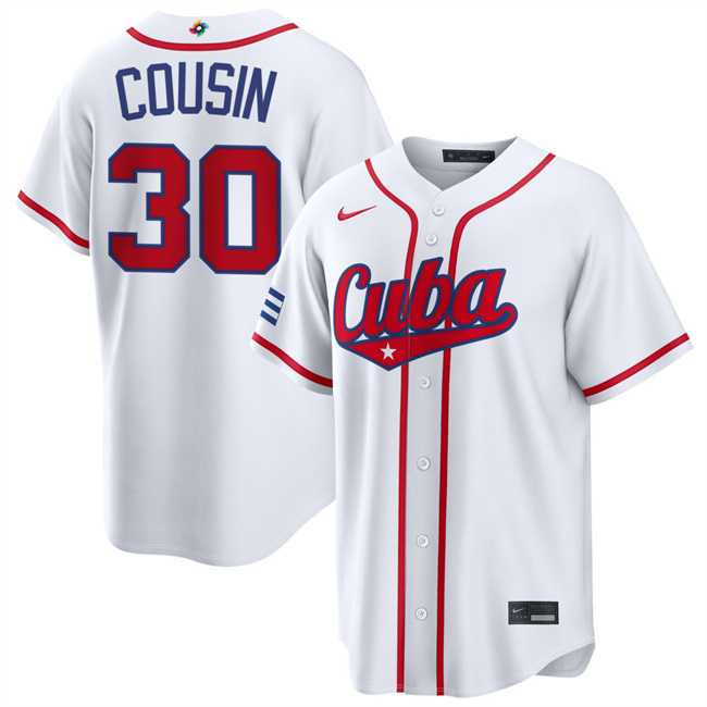 Mens Cuba Baseball #30 Josimar Cousin White 2026 World Baseball Classic Home Stadium Stitched Jersey
