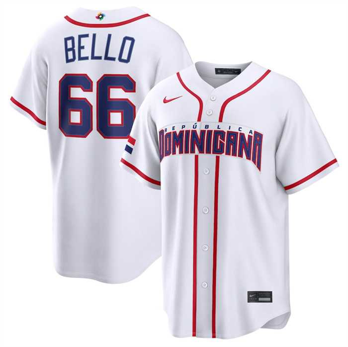 Mens Dominican Republic Baseball #66 Brayan Bello White 2026 World Baseball Classic Home Stadium Stitched Jersey