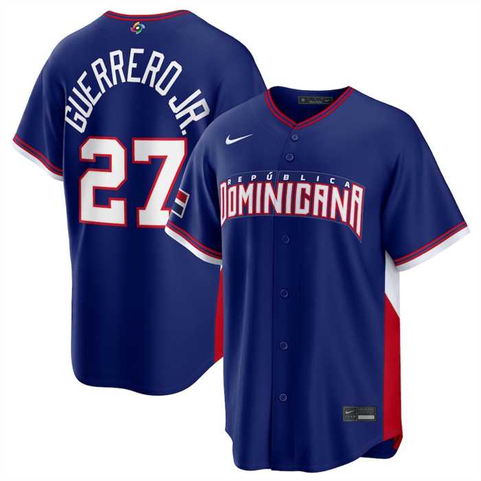 Mens Dominican Republic Baseball #27 Vladimir Guerrero Jr. Navy 2026 World Baseball Classic Road Stadium Stitched Jersey