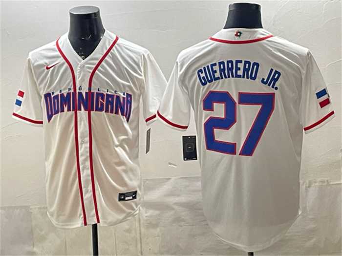 Mens Dominican Republic Baseball #27 Vladimir Guerrero Jr. White 2026 World Baseball Classic Home Stadium Stitched Jersey