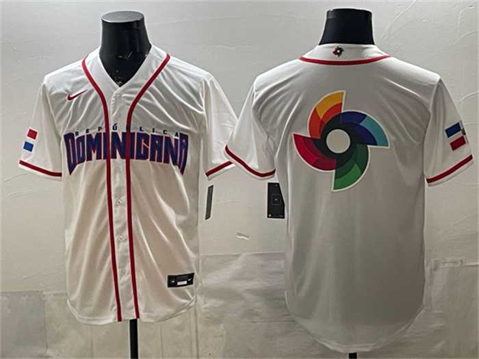 Mens Dominican Republic Baseball Team Big Logo White 2026 World Baseball Classic Home Stadium Stitched Jersey