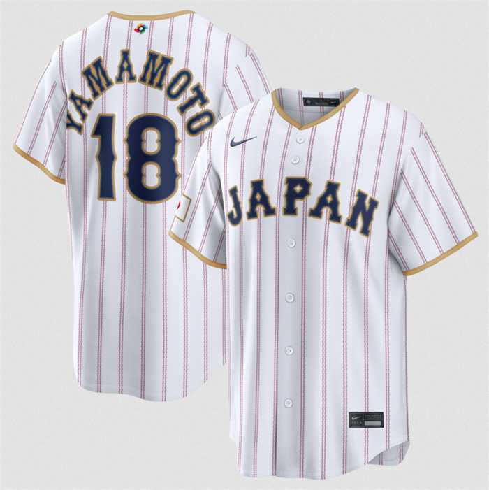 Mens Japan Baseball #18 Yoshinobu Yamamoto White 2026 World Baseball Classic Home Stadium Stitched Jersey