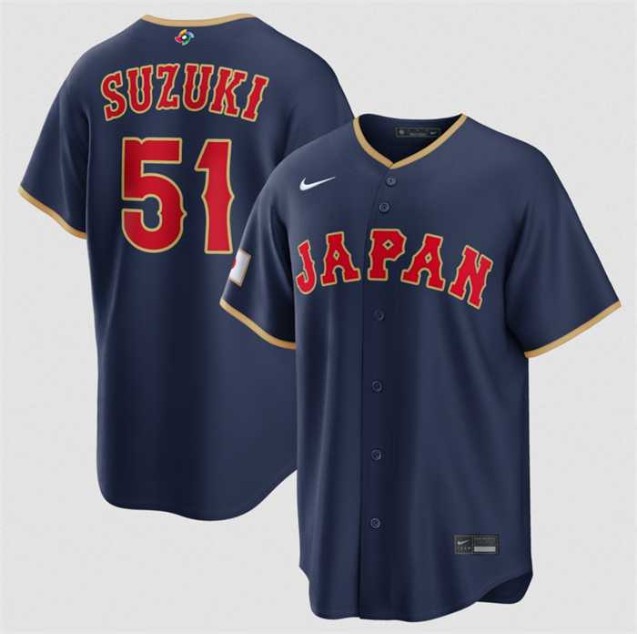 Mens Japan Baseball #51 Seiya Suzuki Navy 2026 World Baseball Classic Road Stadium Stitched Jersey