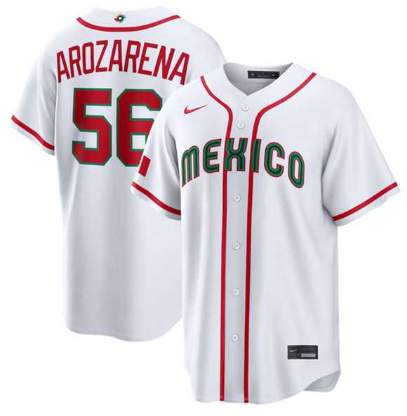 Mens Mexico Baseball #56 Randy Arozarena White 2026 World Baseball Classic Home Stadium Stitched Jersey