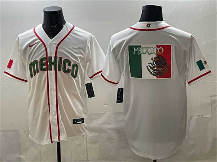 Mens Mexico Baseball Team Big Logo White 2026 World Baseball Classic Home Stadium Stitched Jersey