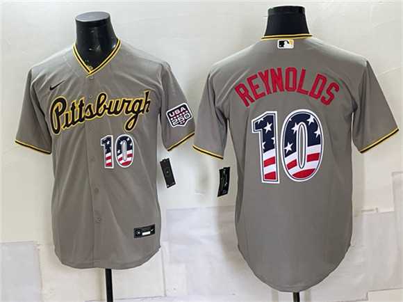 Mens Pittsburgh Pirates #10 Bryan Reynolds Grey USA 250 Fourth of July Stitched Jersey Dzhi