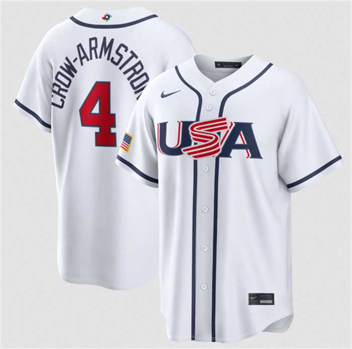 Mens USA Baseball #4 Crow-Armstrong White 2026 World Baseball Classic Home Stadium Stitched Jersey