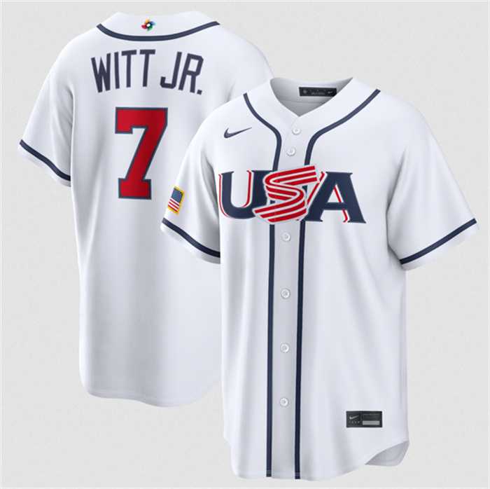 Mens USA Baseball #7 Bobby Witt Jr. White 2026 World Baseball Classic Home Stadium Stitched Jersey