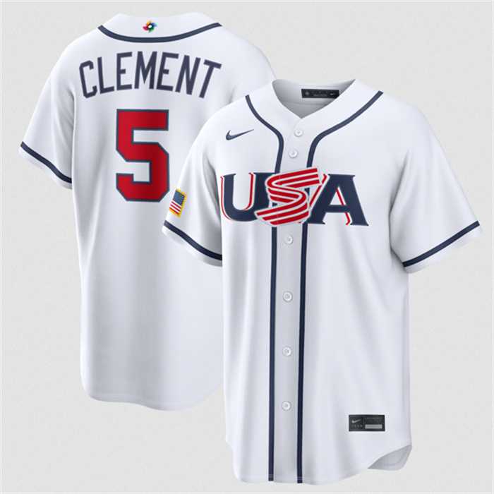 Mens USA Baseball #5 Ernie Clement White 2026 World Baseball Classic Home Stadium Stitched Jersey