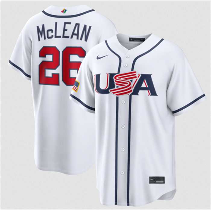 Mens USA Baseball #26 Nolan McLean White 2026 World Baseball Classic Home Stadium Stitched Jersey