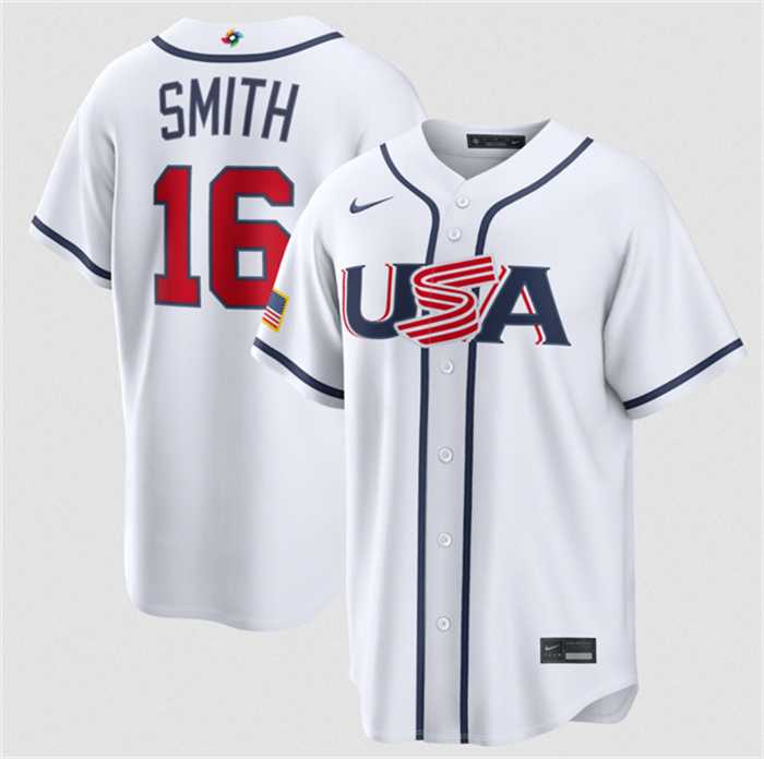 Mens USA Baseball #16 Will Smith White 2026 World Baseball Classic Home Stadium Stitched Jersey
