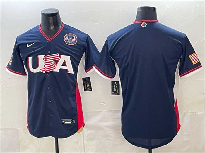 Mens USA Baseball Blank Navy 2026 World Baseball Classic United States 250th Anniversary Patch Road Stadium Stitched Jersey