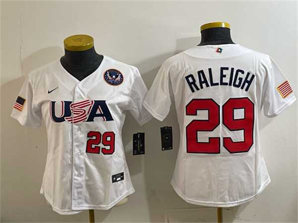 Youth USA Baseball #29 Cal Raleigh White 2026 World Baseball Classic United States 250th Anniversary Patch Stadium Stitched Baseball Jersey