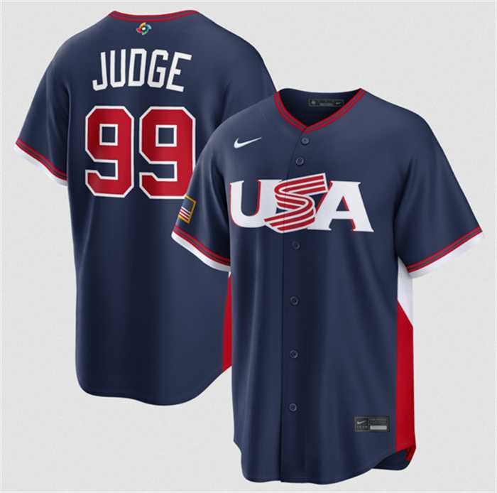 Mens USA Baseball #99 Aaron Judge Navy 2026 World Baseball Classic Road Stadium Stitched Jersey