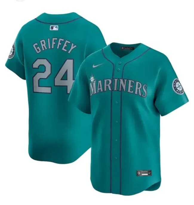 Mens Seattle Mariners #24 Ken Griffey Jr. Aqua Alternate Limited Stitched jersey Dzhi Dzhi->seattle mariners->MLB Jersey