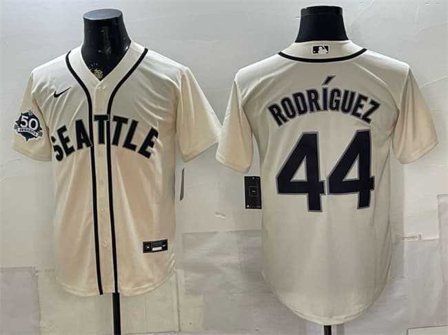 Mens Seattle Mariners #44 Julio Rodriguez Cream 50th Anniversary Alternate Stitched Jersey Dzhi->seattle mariners->MLB Jersey