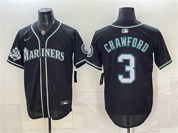 Mens Seattle Mariners #3 J.P. Crawford Black 50th Anniversary Alternate Stitched Jersey Dzhi->seattle mariners->MLB Jersey