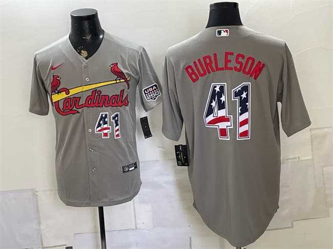 Mens St. Louis Cardinals #41 Alec Burleson Gray USA 250 Fourth of July Stitched Jersey Dzhi