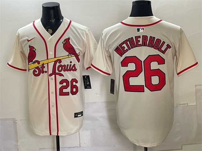 Mens St. Louis Cardinals #26 JJ Wetherholt Cream Limited Stitched Jersey