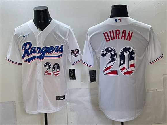 Mens Texas Rangers #20 Ezequiel Duran White 2026 USA 250 Fourth of July Home Stitched Jersey Dzhi