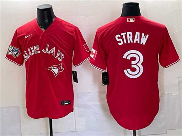 Mens Toronto Blue Jays #3 Myles Straw Red 50 Seasons Patch Stitched Jersey Dzhi