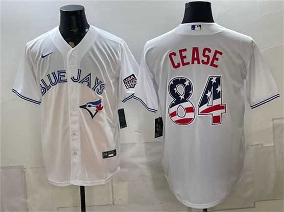 Mens Toronto Blue Jays #84 Dylan Cease White 2026 USA 250 Fourth of July Stitched Jersey Dzhi
