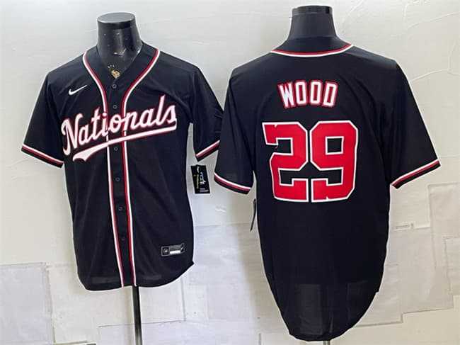 Mens Washington Nationals #29 James Wood 2026 Fashion Replica Black Out Stitched Jersey->washington nationals->MLB Jersey