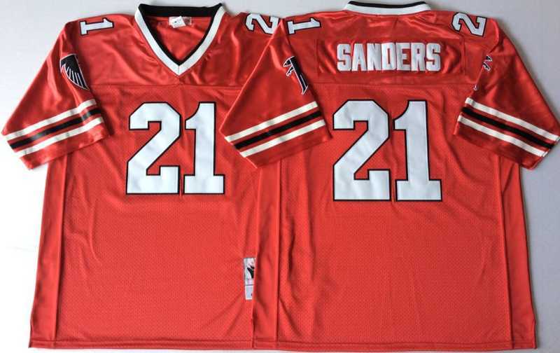 Mens Atlanta Falcons #21 Deion Sanders Red 1989 Throwback Stitched Football Jersey