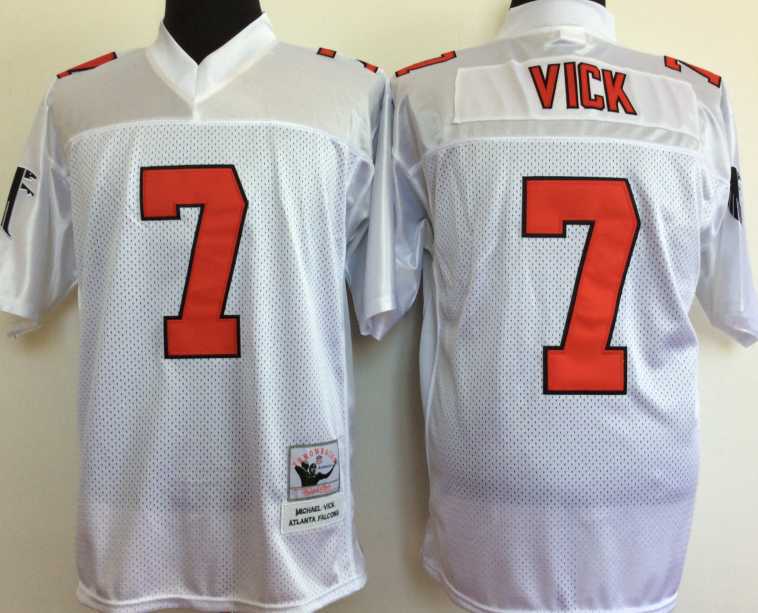 Mens Atlanta Falcons #7 Michael Vick White Throwback Stitched Football Jersey