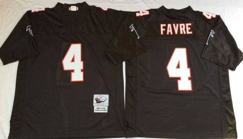 Mens Atlanta Falcons #4 Brett Favre Black Throwback Stitched Football Jersey